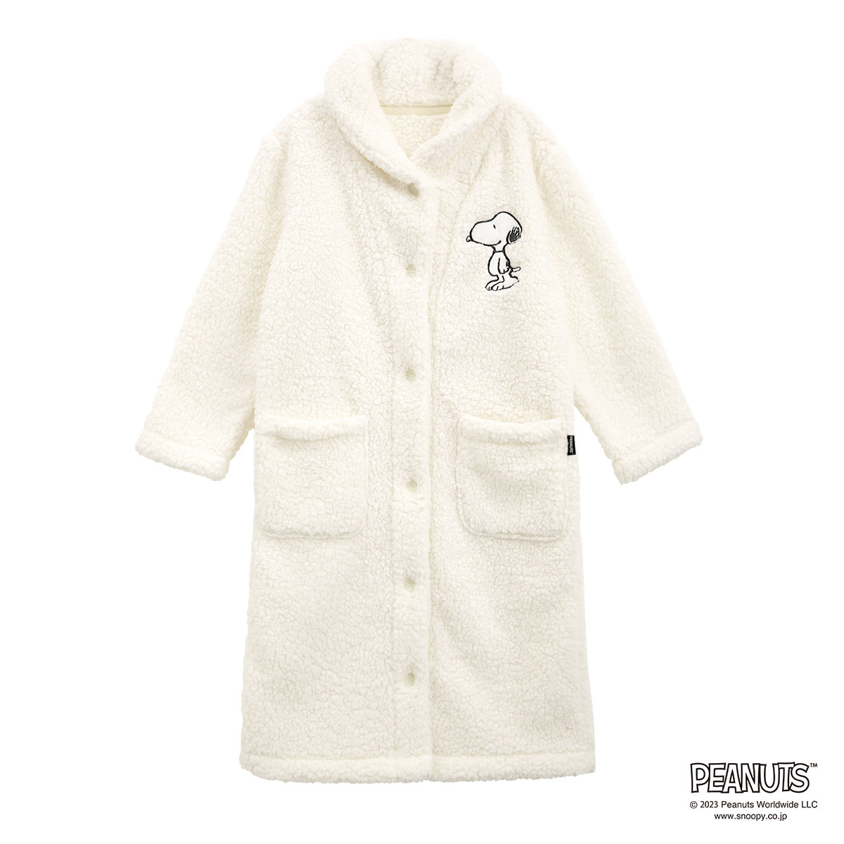 もふもふSNOOPY 着る毛布 ルームウェア 部屋着 ワンピース ロング もこもこ シープボア あったか 温活 スヌーピー ブルーミングフローラ(IV-アイボリー-M)