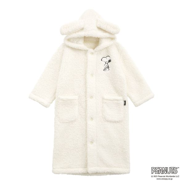 もふもふSNOOPY 着る毛布 ルームウェア キッズ 部屋着 ロング フード もこもこ シープボア あったか スヌーピー ブルーミングフローラ(IV-アイボリー-110)