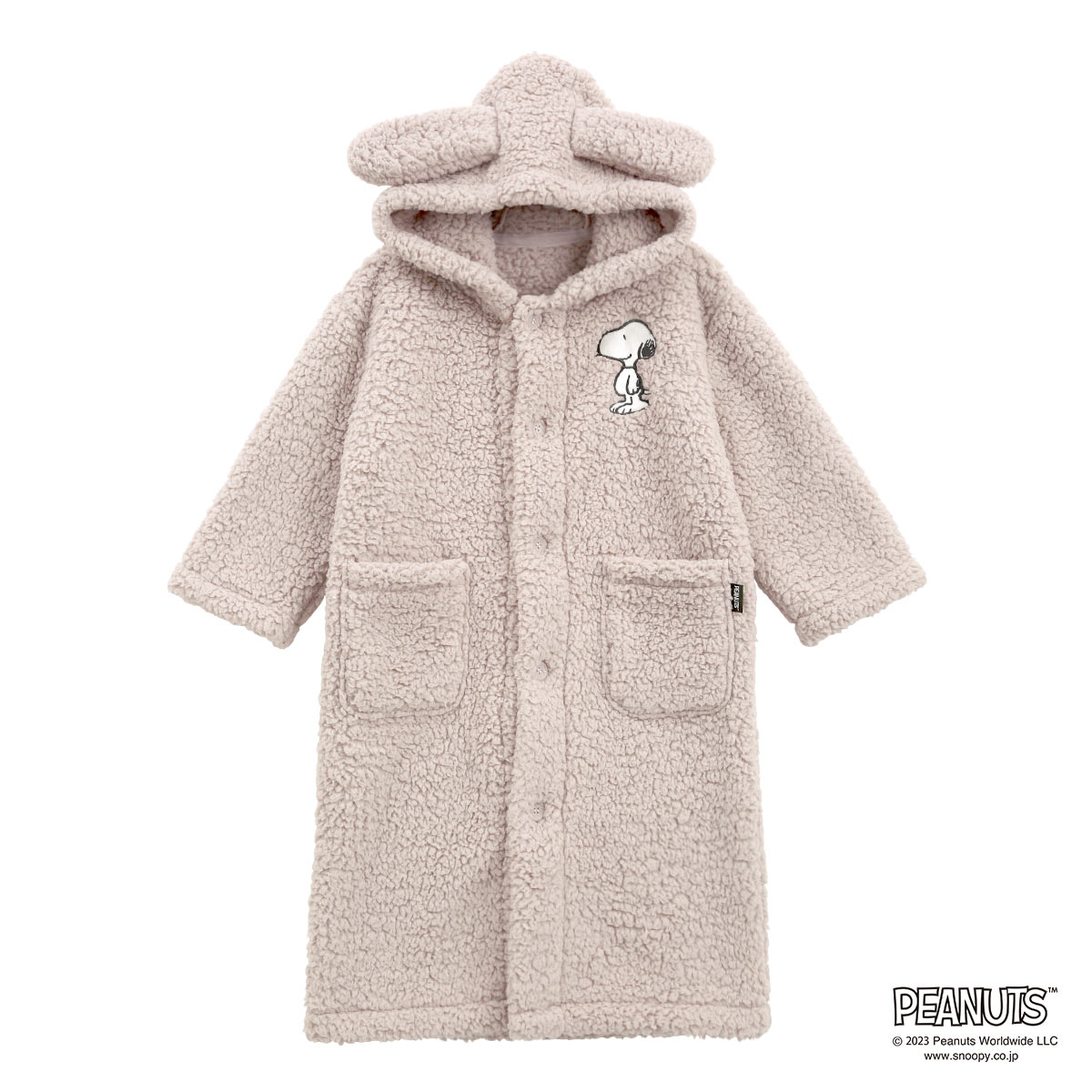 もふもふSNOOPY 着る毛布 ルームウェア キッズ 部屋着 ロング フード もこもこ シープボア あったか スヌーピー ブルーミングフローラ(MO-モカ-110)