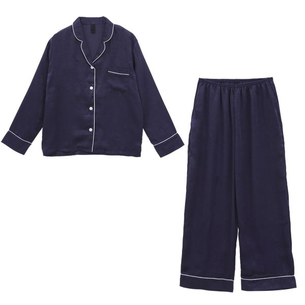 ブルーミングフローラ 艶光沢×艶とろみ ロイヤルサテン ルームウェア パジャマ 上下セット シャツ 前開き 長袖 bloomingFLORA