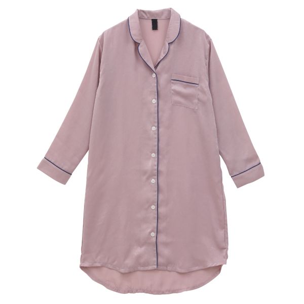 ブルーミングフローラ 艶光沢×艶とろみ ロイヤルサテン ルームウェア ワンピース シャツ 前開き 長袖 ポーチ付き bloomingFLORA