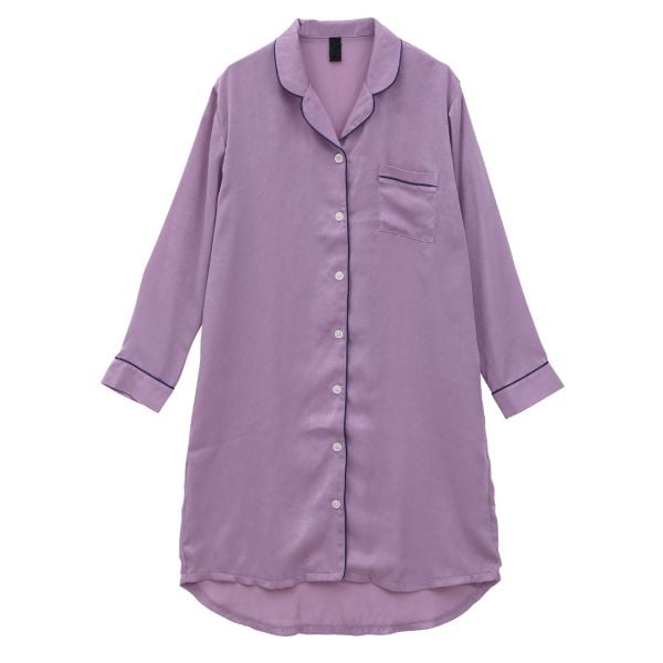 ブルーミングフローラ 艶光沢×艶とろみ ロイヤルサテン ルームウェア ワンピース シャツ 前開き 長袖 ポーチ付き bloomingFLORA