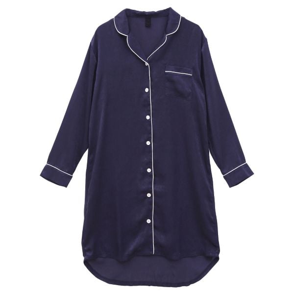 ブルーミングフローラ 艶光沢×艶とろみ ロイヤルサテン ルームウェア ワンピース シャツ 前開き 長袖 ポーチ付き bloomingFLORA