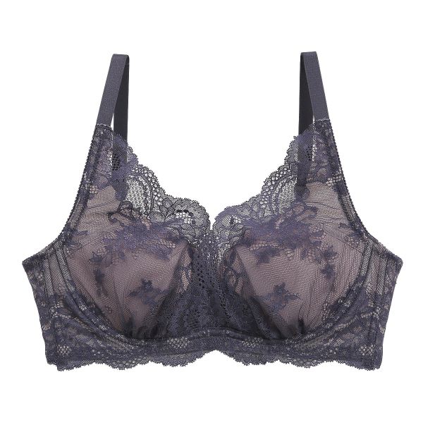 ノンワイヤー ブラジャー カシュクール 脇高 BCDEF ワイヤレスブラ 単品(NV-ネイビー-B65)