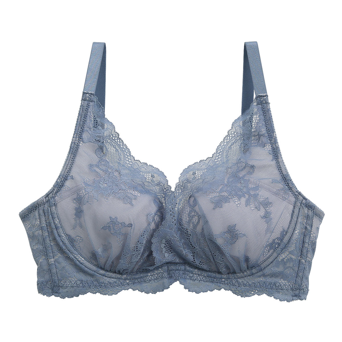 ノンワイヤー ブラジャー カシュクール 脇高 BCDEF ワイヤレスブラ 単品(BU-ブルー-B65)