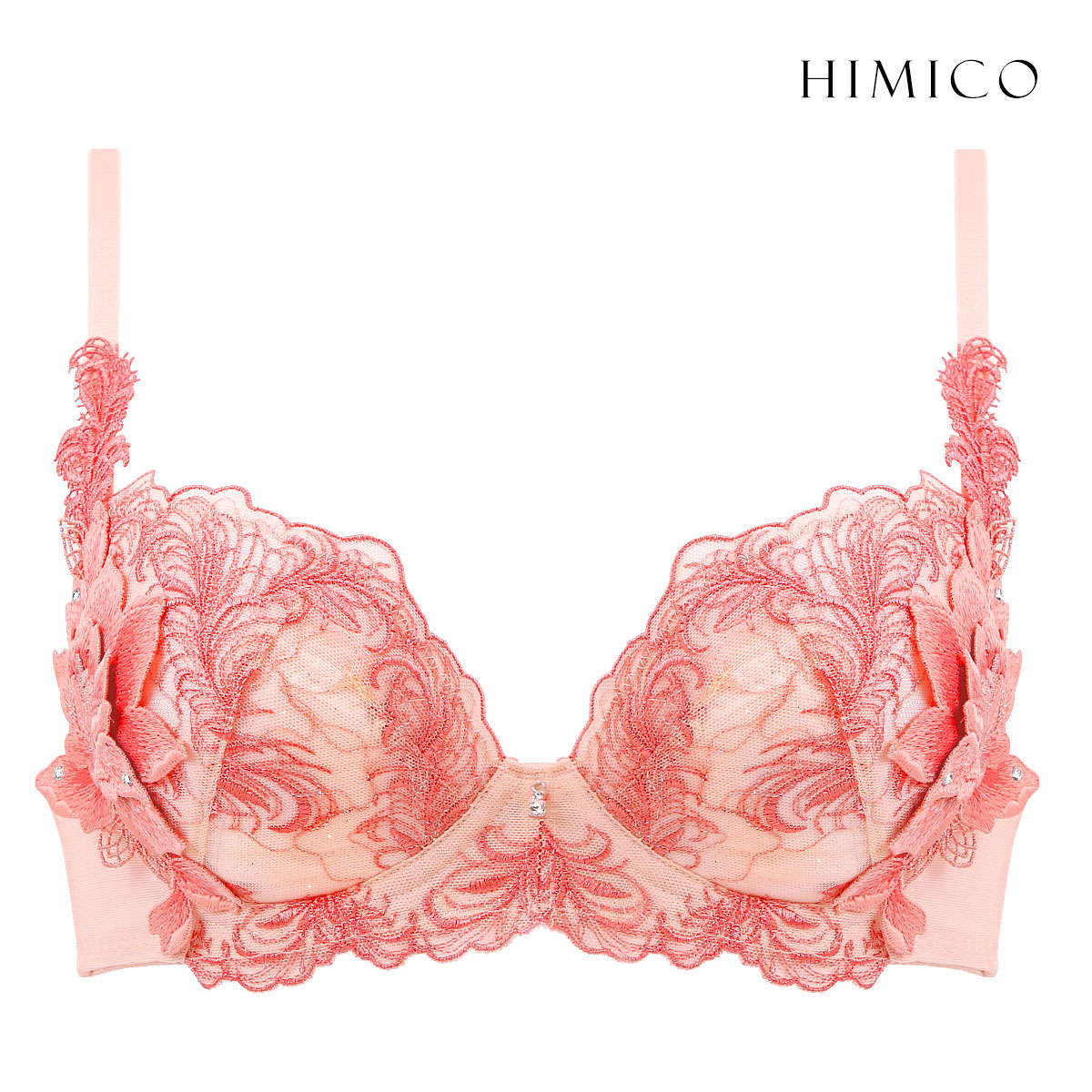 HIMICO 美しい羽根を纏う Rosa degli Angeli ブラジャー BCDEF 017series 単品(SP-サーモンピンク-B65)