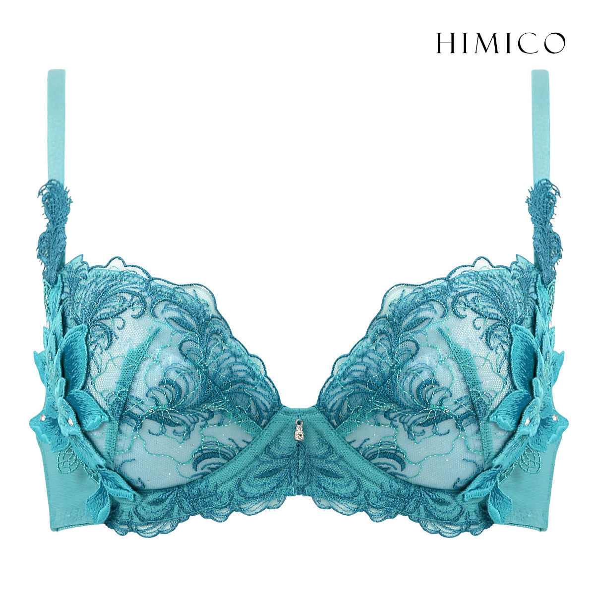 HIMICO 美しい羽根を纏う Rosa degli Angeli ブラジャー BCDEF 017series 単品(BG-ブルーグリーン-B65)
