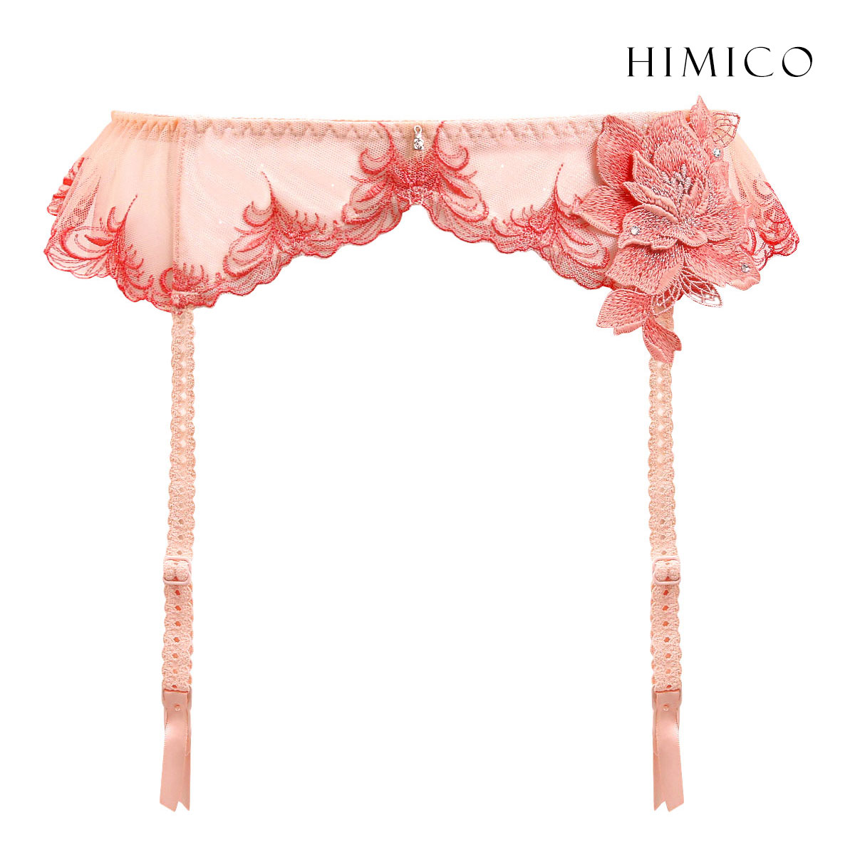 HIMICO 美しい羽根を纏う Rosa degli Angeli ガーターベルト ML 017series ランジェリー(SP-サーモンピンク-M)