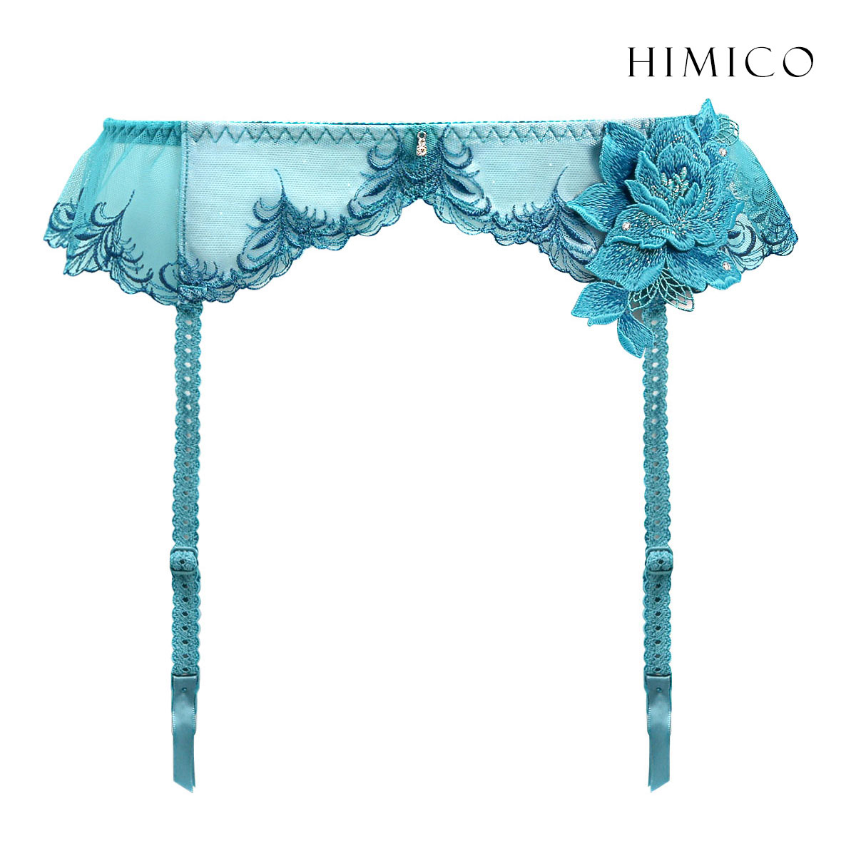HIMICO 美しい羽根を纏う Rosa degli Angeli ガーターベルト ML 017series ランジェリー(BG-ブルーグリーン-M)