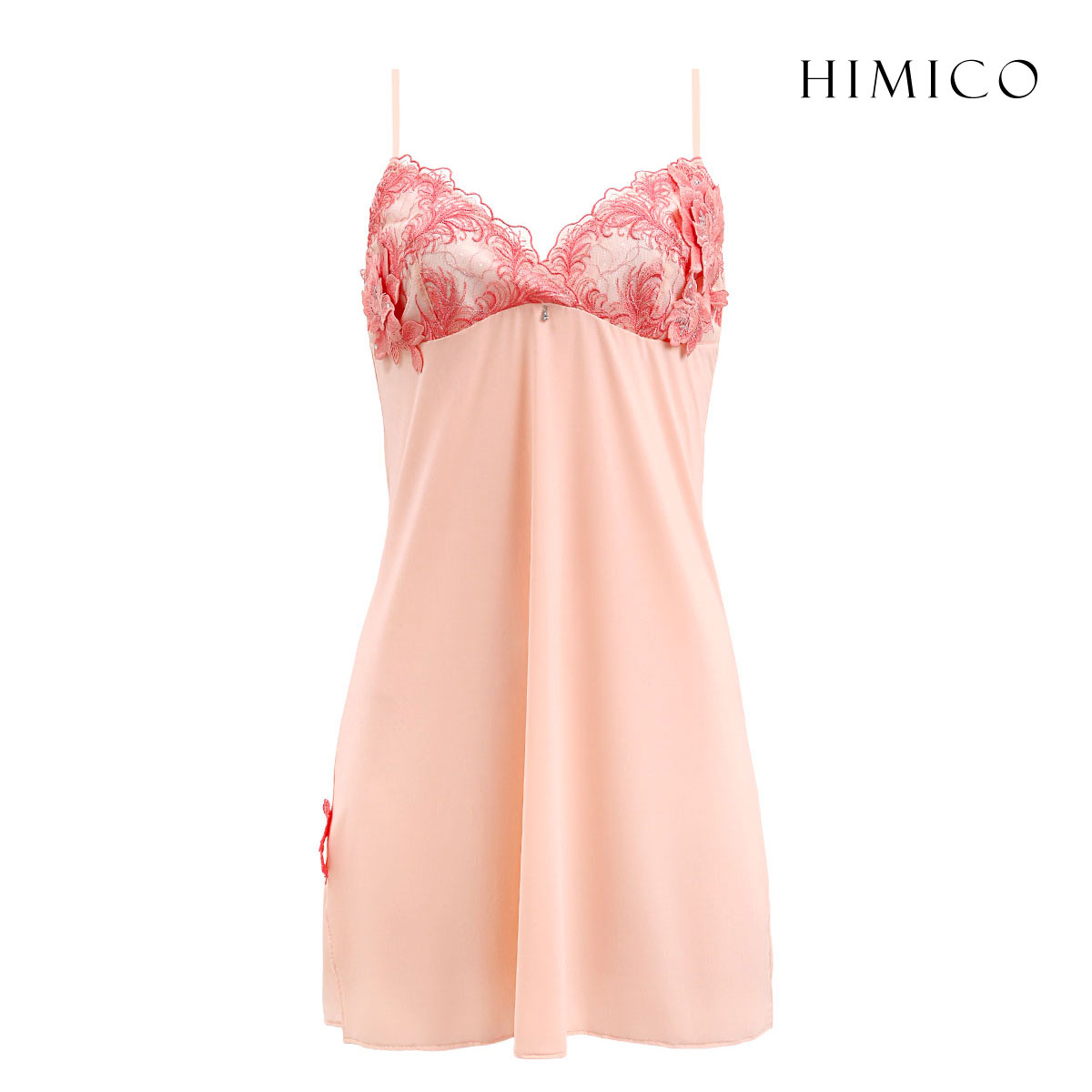 HIMICO 美しい羽根を纏う Rosa degli Angeli スリップ ロングキャミソール ML 017series ランジェリー(SP-サーモンピンク-M)