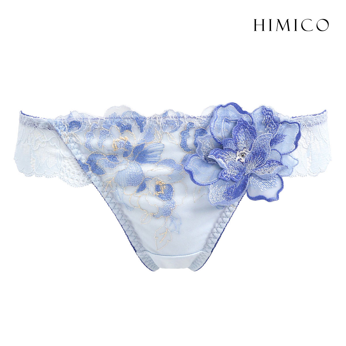 HIMICO ヒミコ ショーツ Tバック ソング タンガ M L バックレース 単品 019series ランジェリー(BU-ブルー-M)