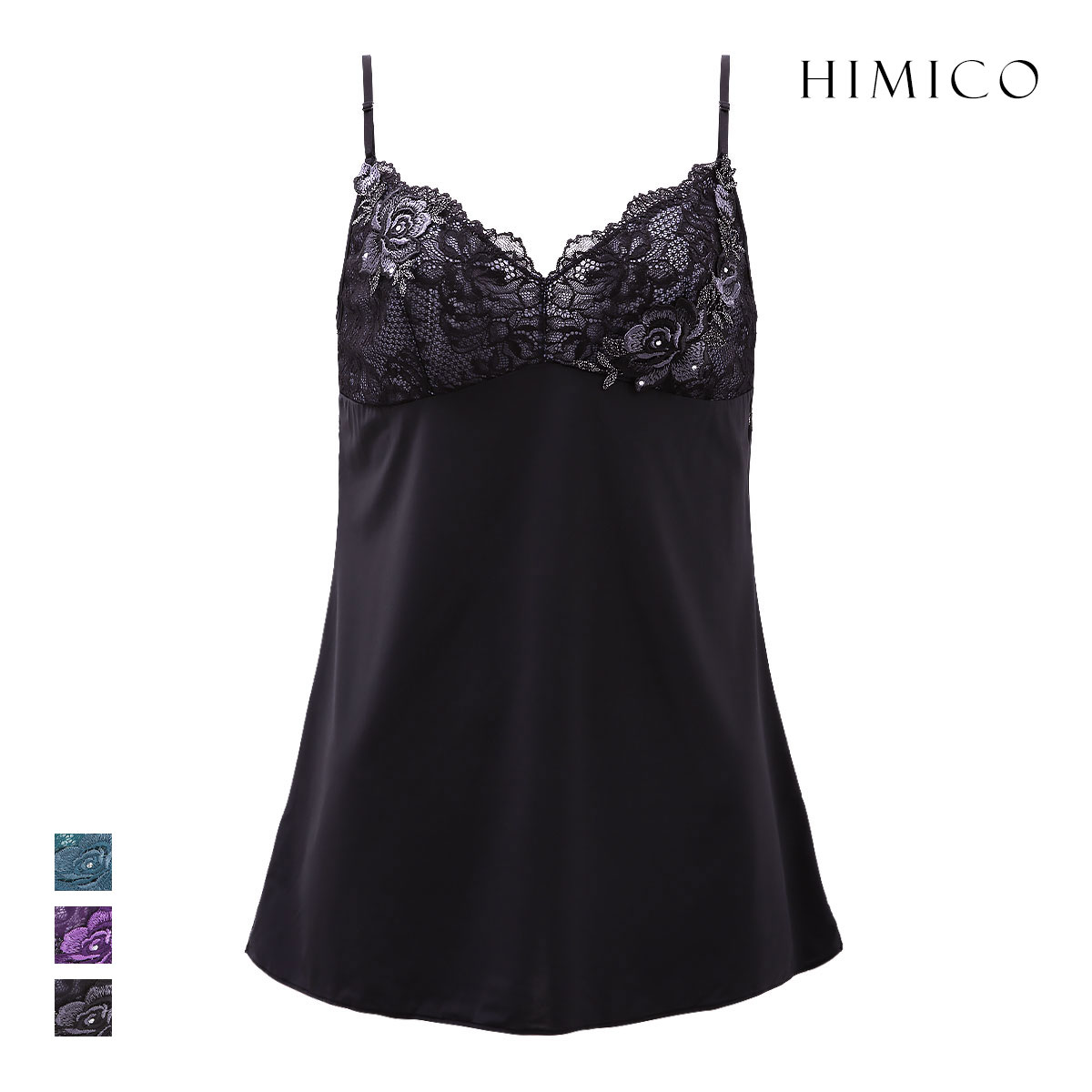 HIMICO L.cosciente キャミソール ランジェリー インナー リボン ML 単品(BK-ブラック-M)