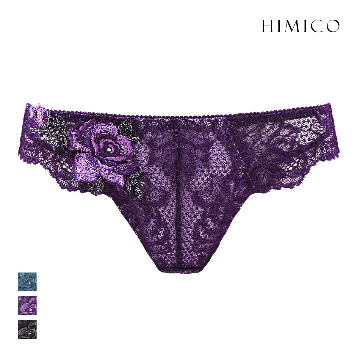 HIMICO L.cosciente ショーツ Tバック ソング タンガ ML バックレースブラジリアン 単品(PU-パープル-M)