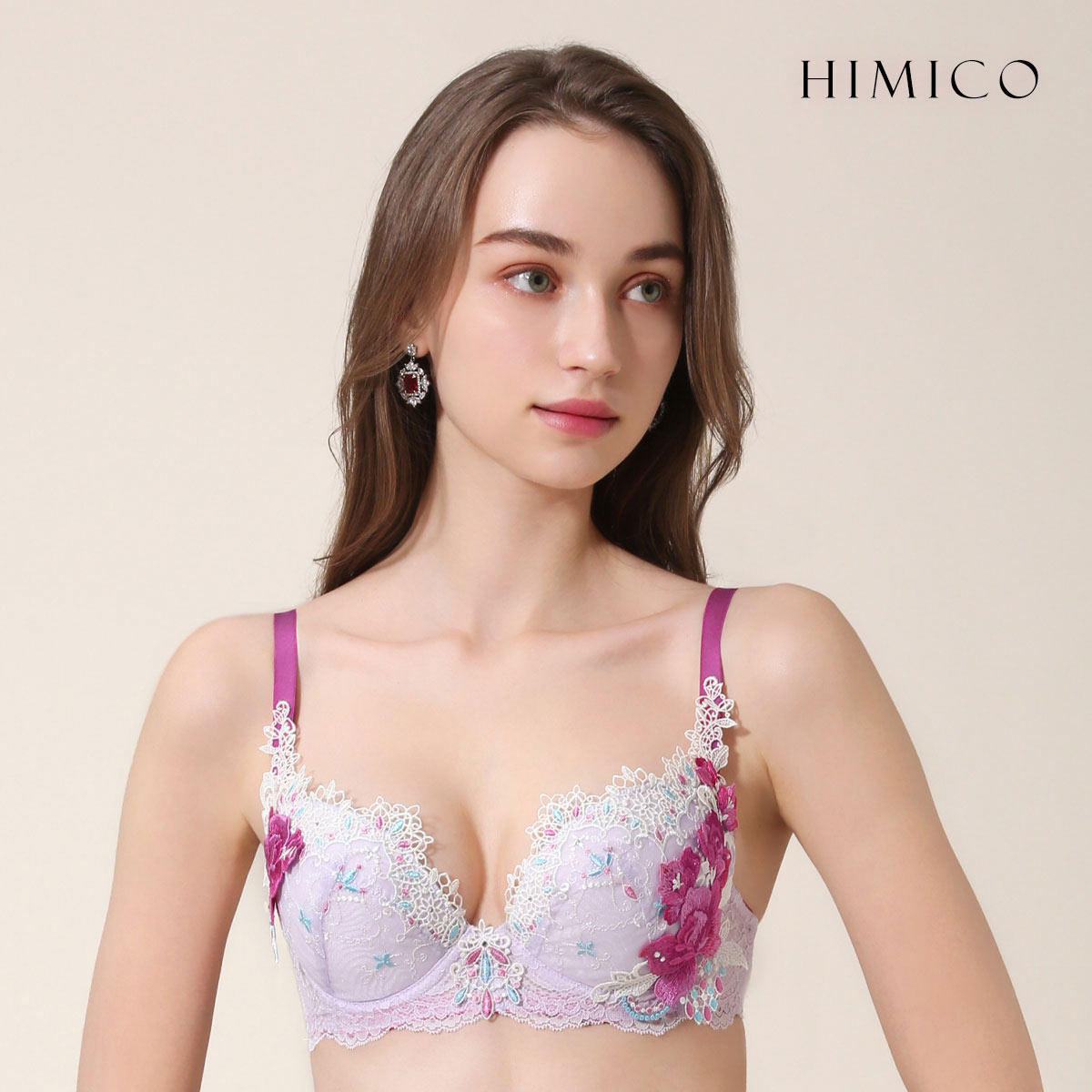 HIMICO ヒミコ ブラジャー 大きいサイズ アンダー80 B C D E F 単品 021series ランジェリー(LV-ラベンダー-B65)