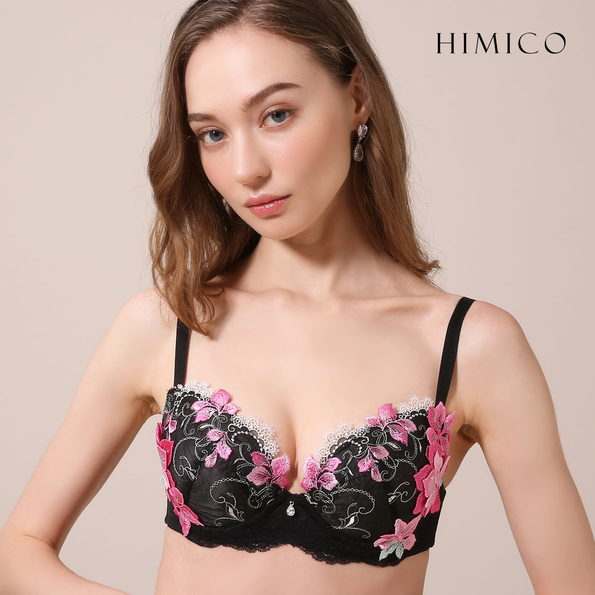 HIMICO ヒミコ 023series ブラジャー 大きいサイズ アンダー80 B C D E F 単品 ランジェリー(BK-ブラック-B65)