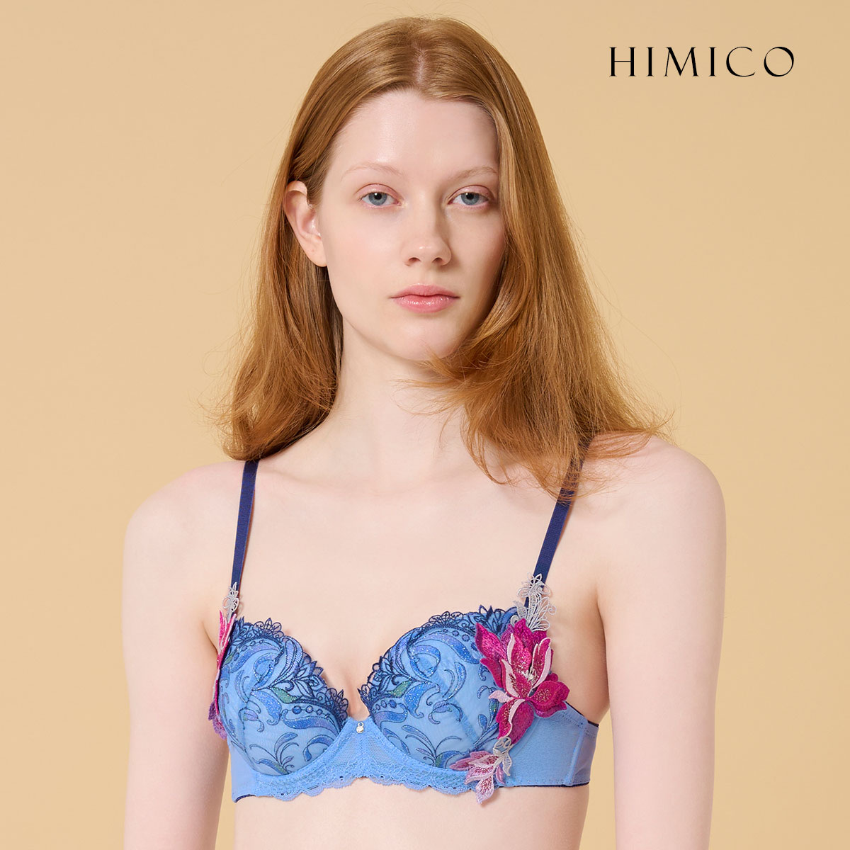 ヒミコ 034シリーズ ブラジャー 大きいサイズ アンダー80 B C D E F ランジェリー HIMICO(BU-ブルー-B65)