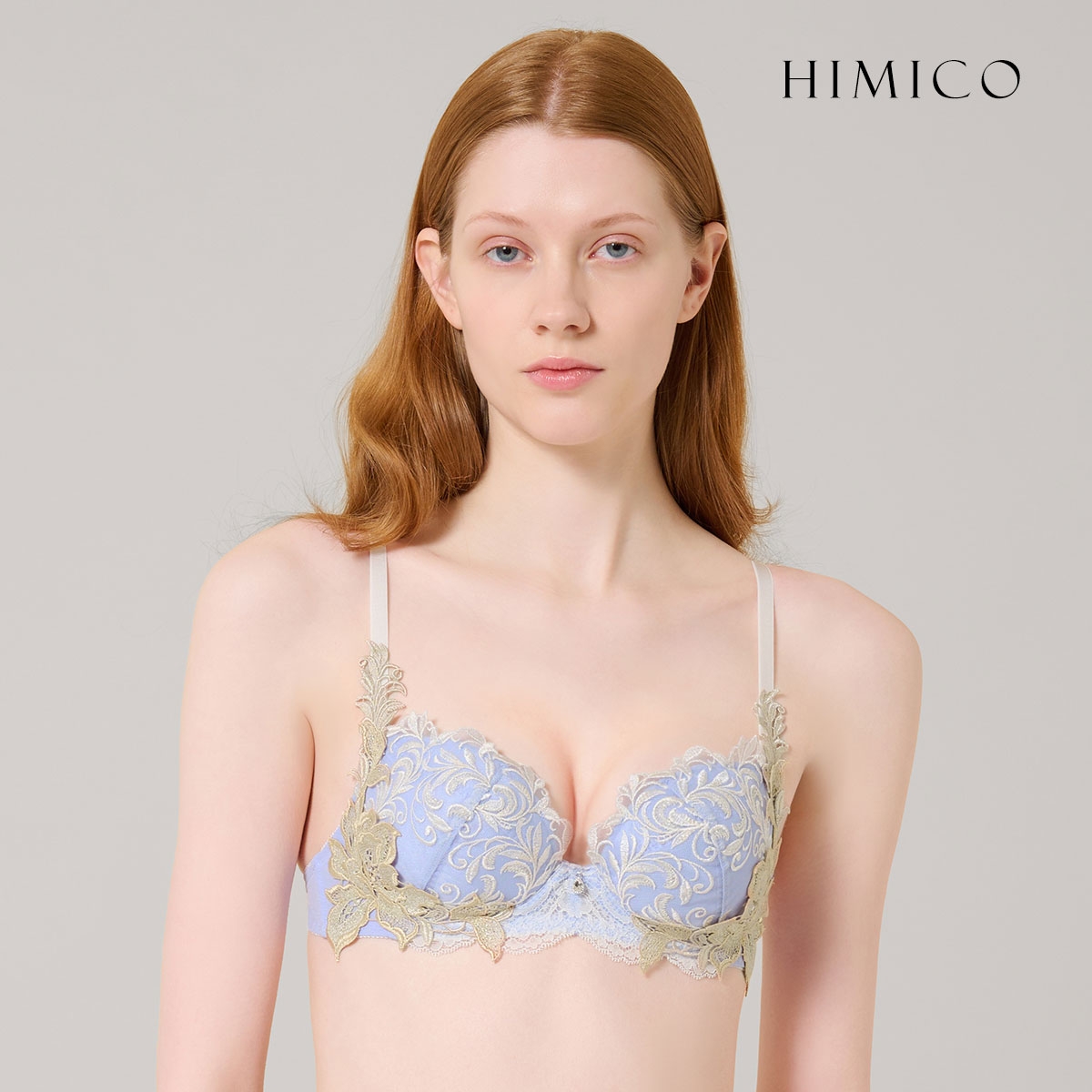 ヒミコ 036シリーズ ブラジャー 大きいサイズ アンダー80 B C D E F HIMICO 刺繍ブラジャー 大人ランジェリー 自分へのご褒美 下着 上品ランジェリー(SX-サックス-B65)