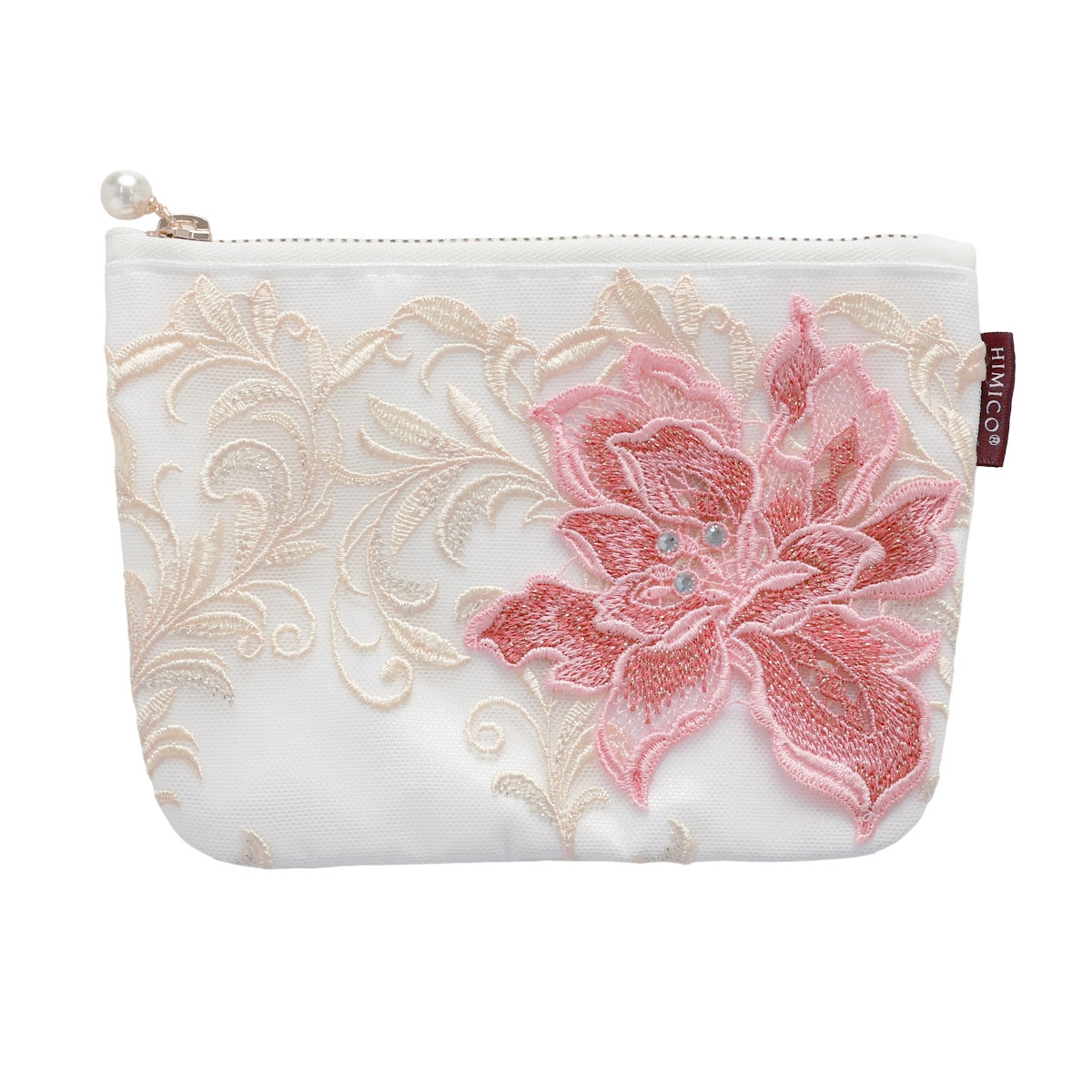 ヒミコ 036シリーズ ミニポーチ 巾着 単品 小物入れ サテン プレゼント ギフト 旅行 刺繍 シンプル 大人ランジェリー 自分へのご褒美 下着 上品ランジェリー(IV-アイボリー-Free)