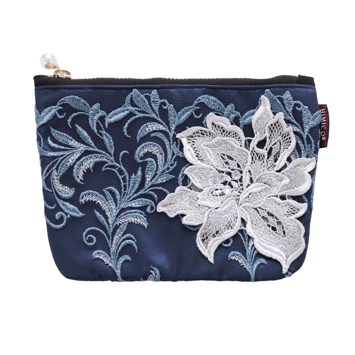 ヒミコ 036シリーズ ミニポーチ 巾着 単品 小物入れ サテン プレゼント ギフト 旅行 刺繍 シンプル 大人ランジェリー 自分へのご褒美 下着 上品ランジェリー(NV-ネイビー-Free)