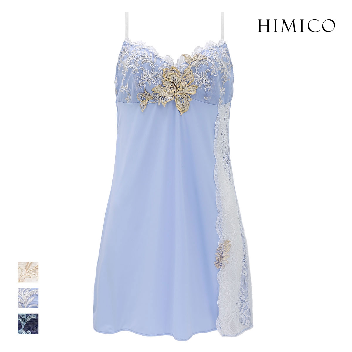 ヒミコ 036シリーズ スリップ ロングキャミソール M L ランジェリー HIMICO 刺繍ブラジャー 大人ランジェリー 自分へのご褒美 下着(SX-サックス-M)