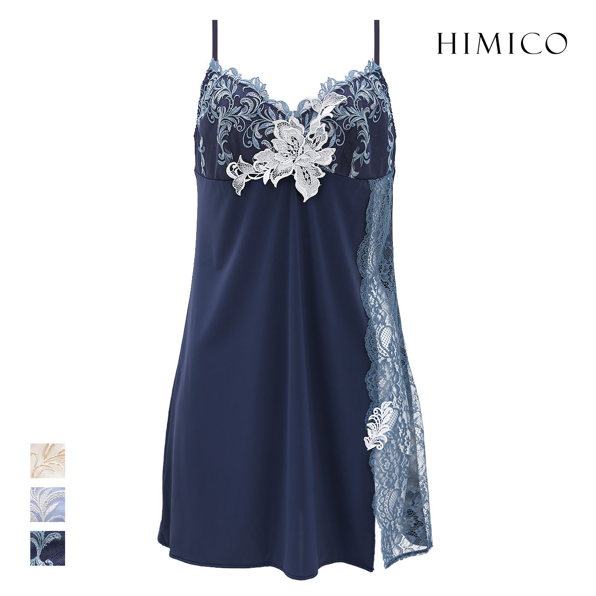 ヒミコ 036シリーズ スリップ ロングキャミソール M L ランジェリー HIMICO 刺繍ブラジャー 大人ランジェリー 自分へのご褒美 下着(NV-ネイビー-M)