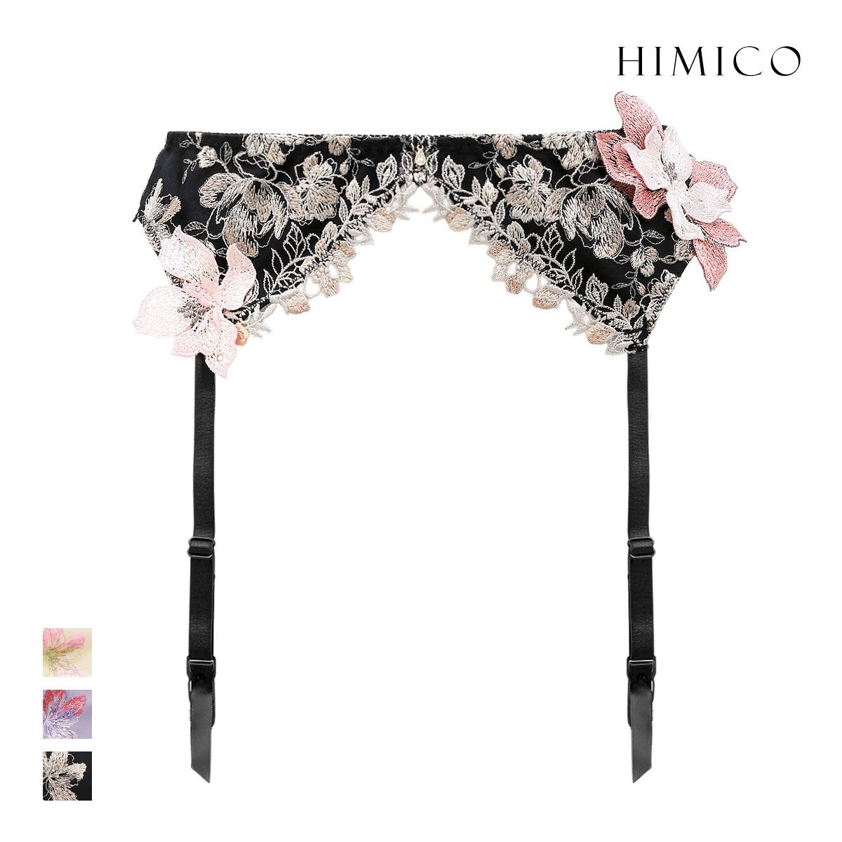 ヒミコ 037 シリーズ ガーターベルト M L ランジェリー HIMICO 刺繍ブラジャー 大人ランジェリー 自分へのご褒美 下着(BK-ブラック-M)