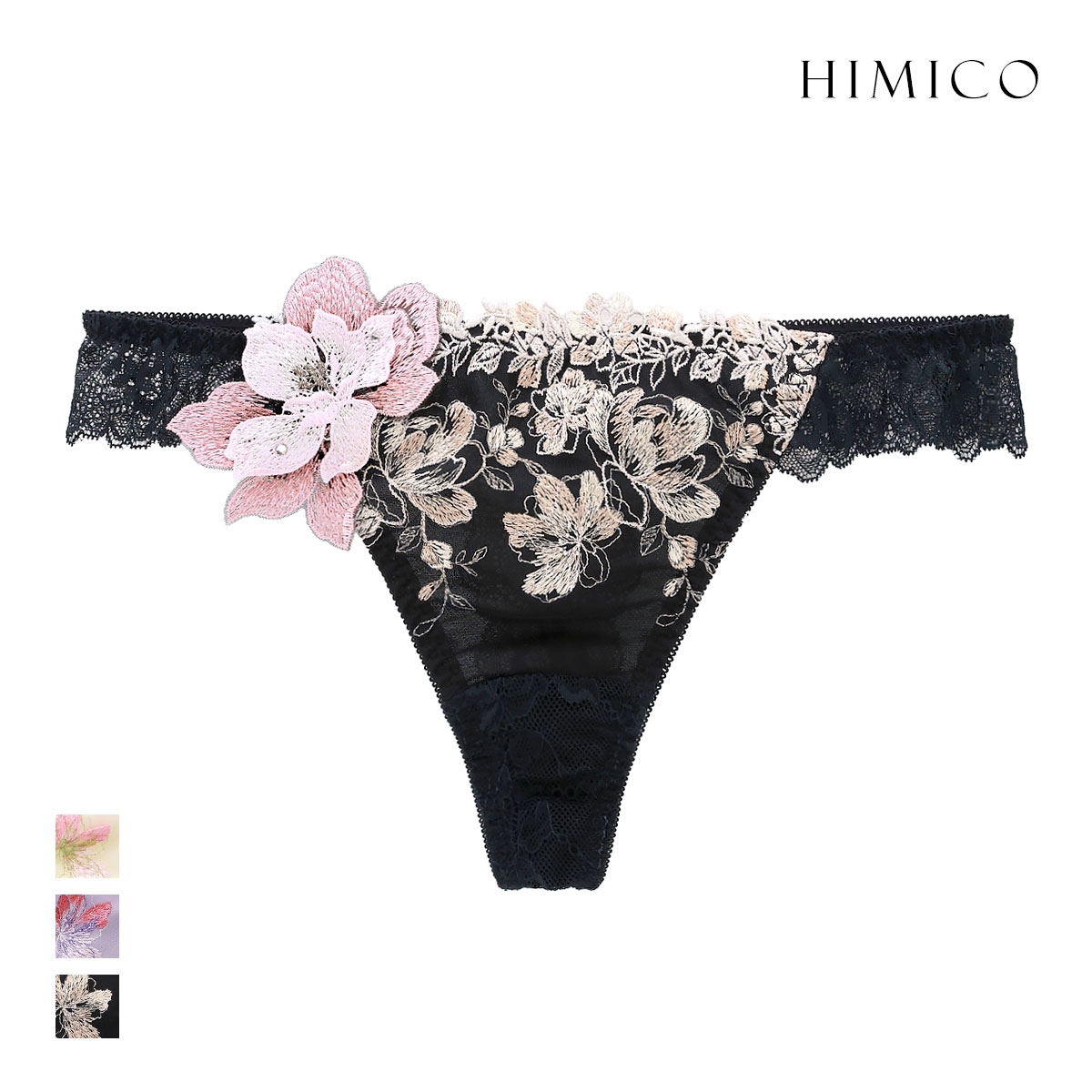 ヒミコ 037シリーズ ショーツ Tバック ソング タンガ M L ランジェリー HIMICO 刺繍ブラジャー 大人ランジェリー(BK-ブラック-M)