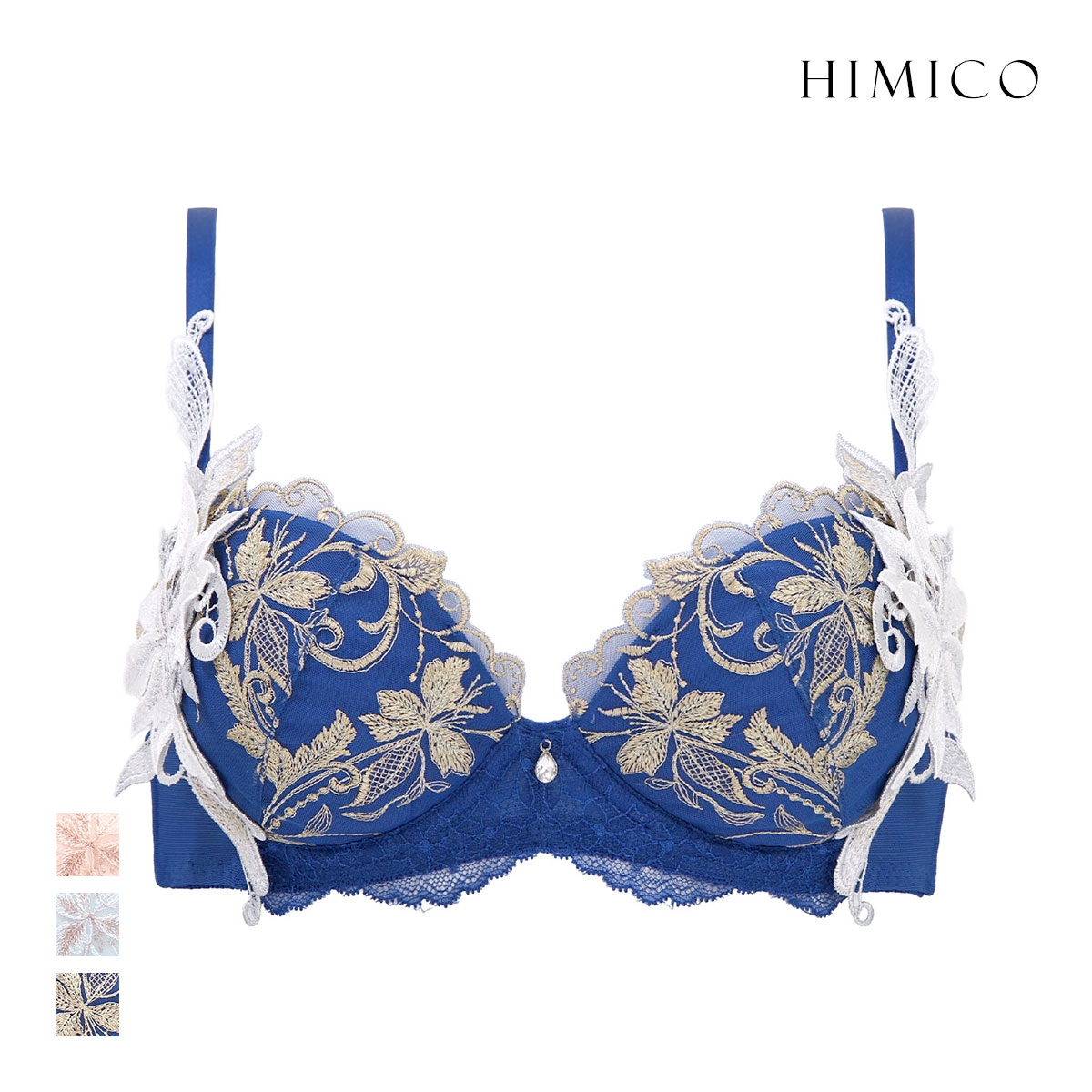 ヒミコ 038シリーズ ブラジャー 大きいサイズ アンダー80 B C D E F HIMICO 刺繍ブラジャー 大人ランジェリー ご褒美(BU-ブルー-B65)