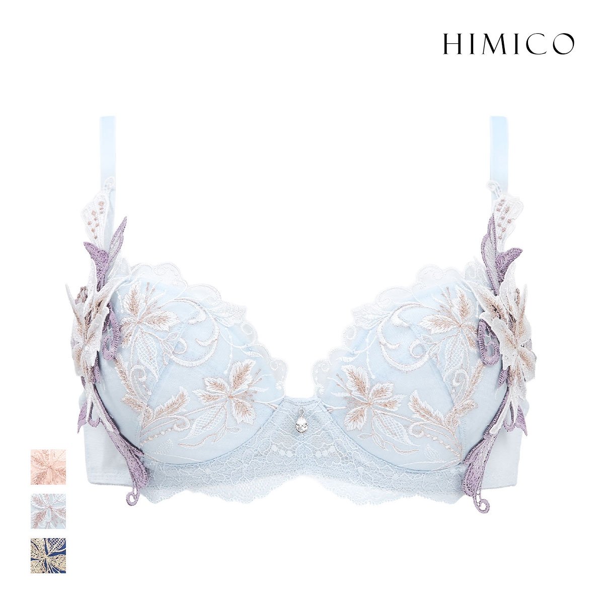 ヒミコ 038シリーズ ブラジャー 大きいサイズ アンダー80 B C D E F HIMICO 刺繍ブラジャー 大人ランジェリー ご褒美(SX-サックス-B65)