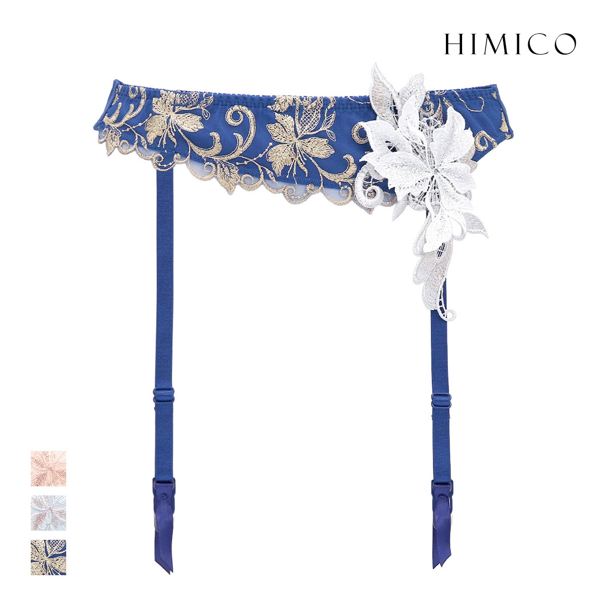 ヒミコ 038 シリーズ ガーターベルト M L ランジェリー HIMICO 刺繍ブラジャー 大人ランジェリー 自分へのご褒美 下着(BU-ブルー-M)