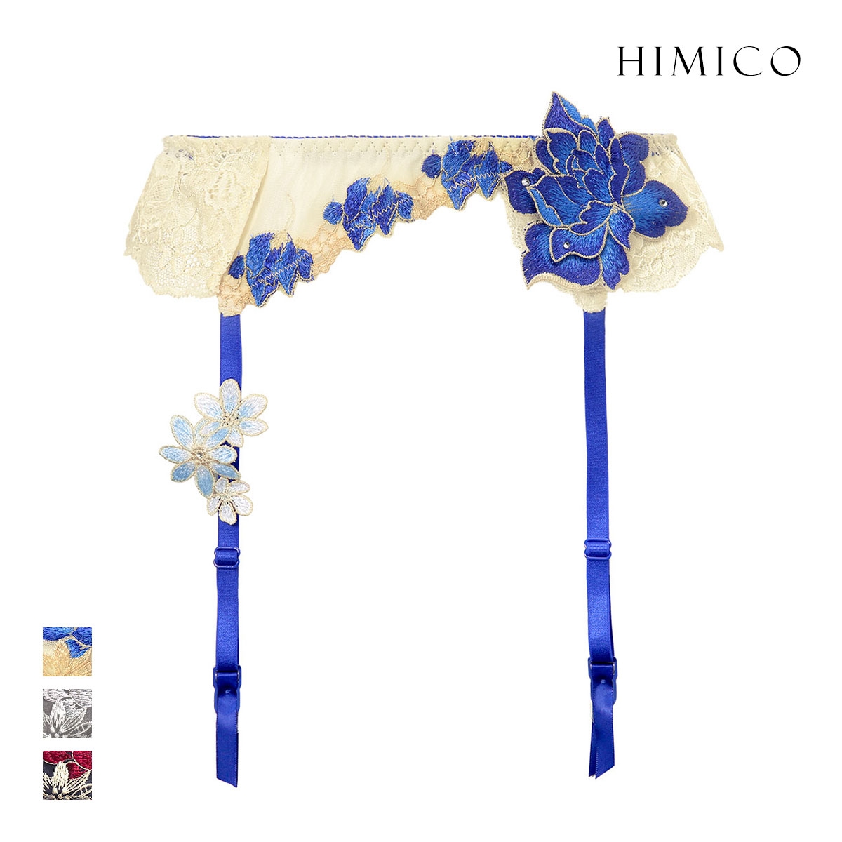 ヒミコ HIMICO 041シリーズ ガーターベルト ローズ アップリケ 刺繍 花柄 ランジェリー 上品 セクシー 勝負下着 レディース(IV-アイボリー-M)