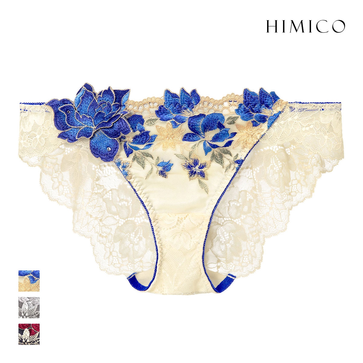 ヒミコ HIMICO 041シリーズ ノーマルショーツ ローズ アップリケ 刺繍 花柄 バックレース ショーツ 上品 エレガント 下着 レディース(IV-アイボリー-M)