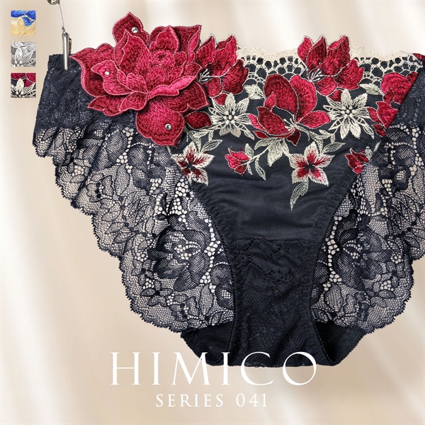 ヒミコ HIMICO 041シリーズ ノーマルショーツ ローズ アップリケ 刺繍 花柄 バックレース ショーツ 上品 エレガント 下着 レディース