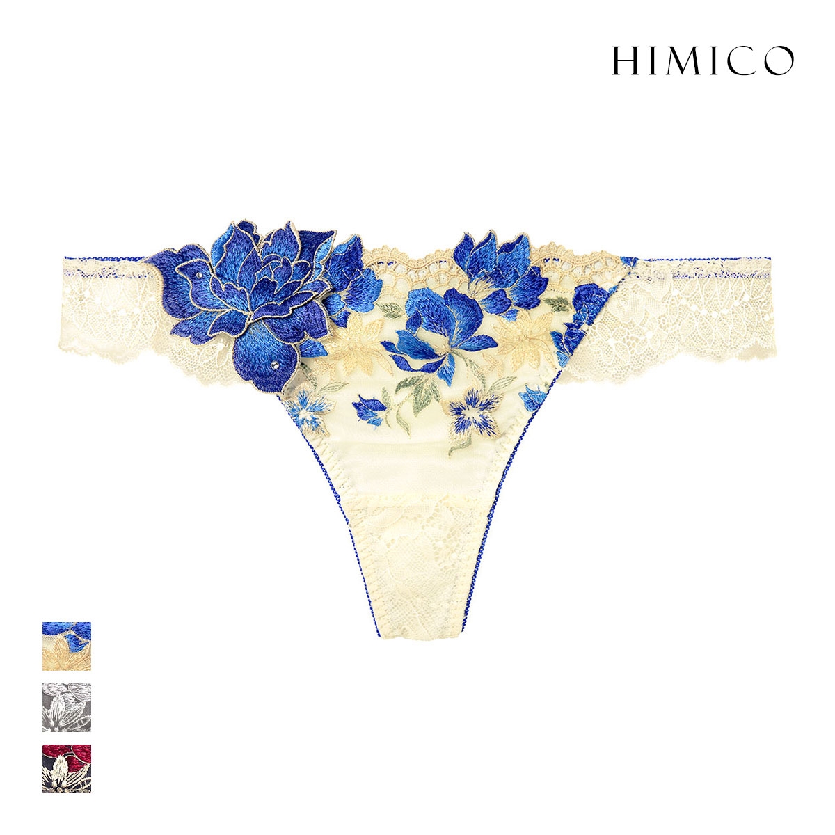 ヒミコ HIMICO 041シリーズ Tバックショーツ Tバック ソング タンガ ローズ アップリケ 刺繍 花柄 上品 エレガント 下着(IV-アイボリー-M)