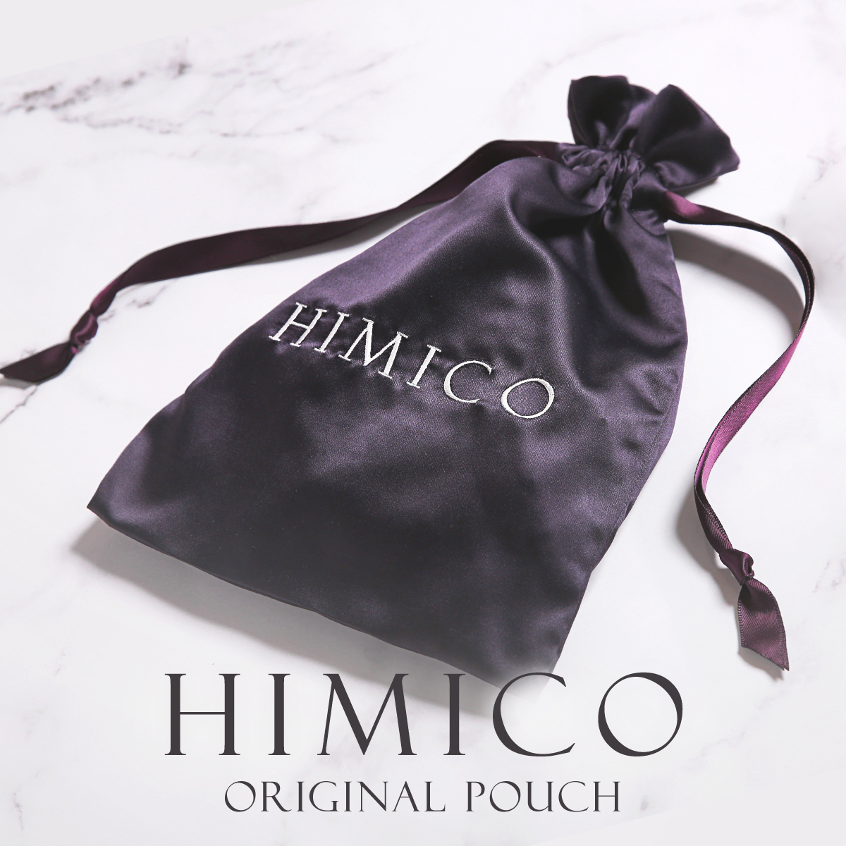 HIMICO ミニポーチ 巾着 単品 小物入れ サテン プレゼント ギフト 旅行 ロゴ入り シンプル