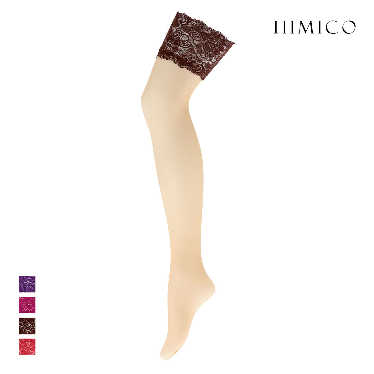 HIMICO ヒミコ ガーターストッキング レース付き 日本製 つま先切り替えなし ヌードトゥ 無地 単品(BR-ブラウン-M-L)