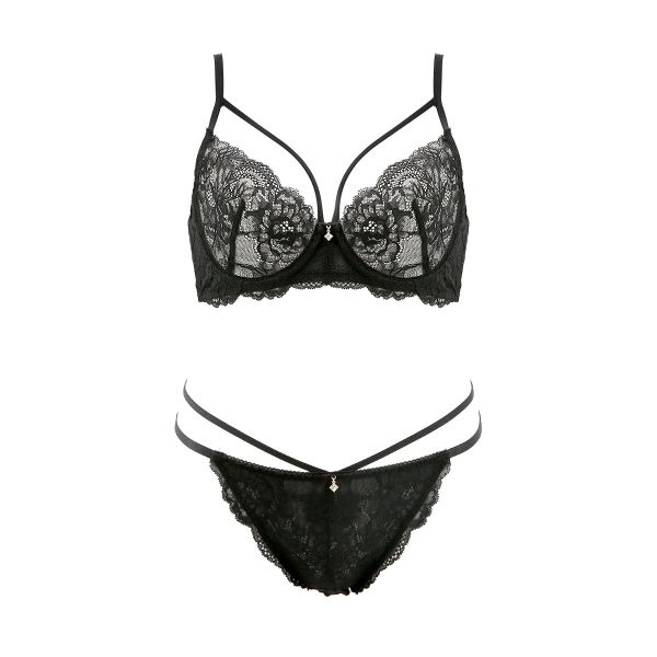 フロリナヴォーテ ブラジャー ショーツ セット eXsta Sheer Lacey Veil ノンパテッド Tバック ソング タンガ 総レース
