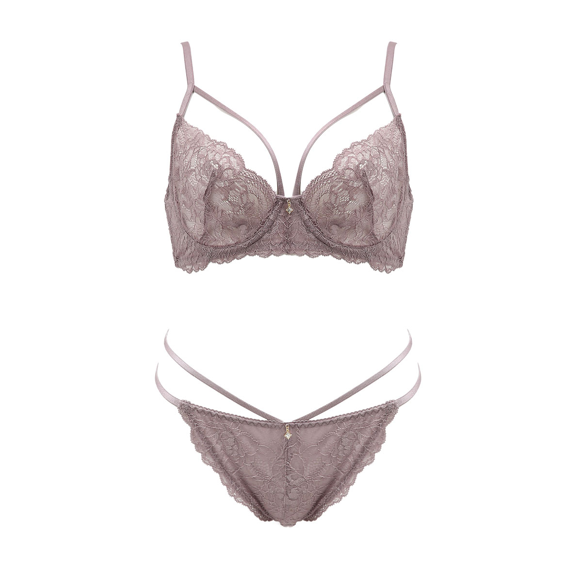 フロリナヴォーテ ブラジャー ショーツ セット eXsta Sheer Lacey Veil ノンパテッド Tバック ソング タンガ 総レース(MO-モカ-C65-M)