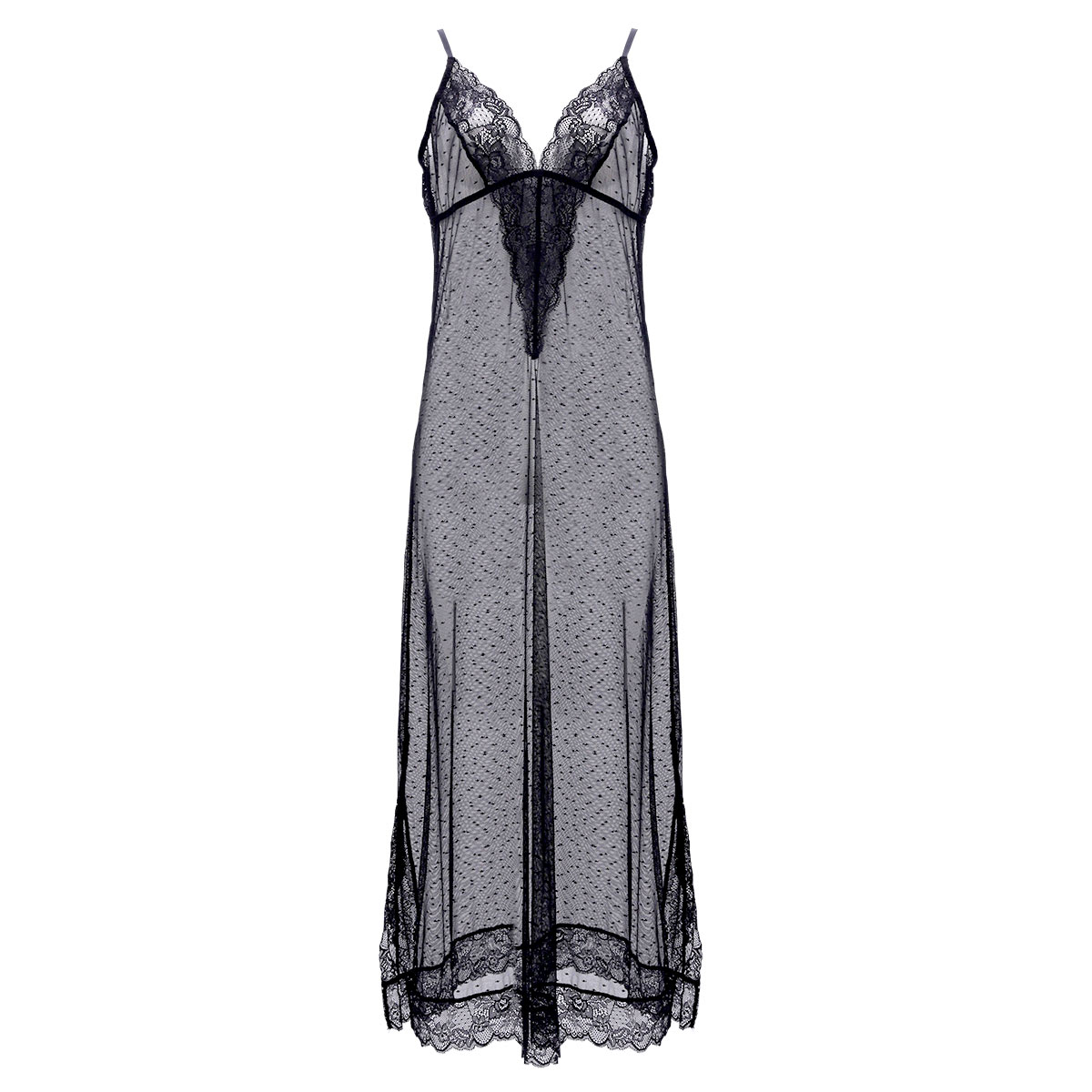 ブルーミングフローラ eXsta Sheer Lacey Veil スリップ ロングキャミソール ランジェリー bloomingFLORA(BK-ブラック-M)