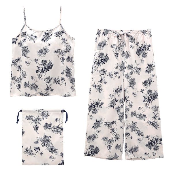 ブルーミングフローラ ルームウェア ボタニカルサテン 上下セット キャミソール ロングパンツ カップ付き パジャマ bloomingFLORA