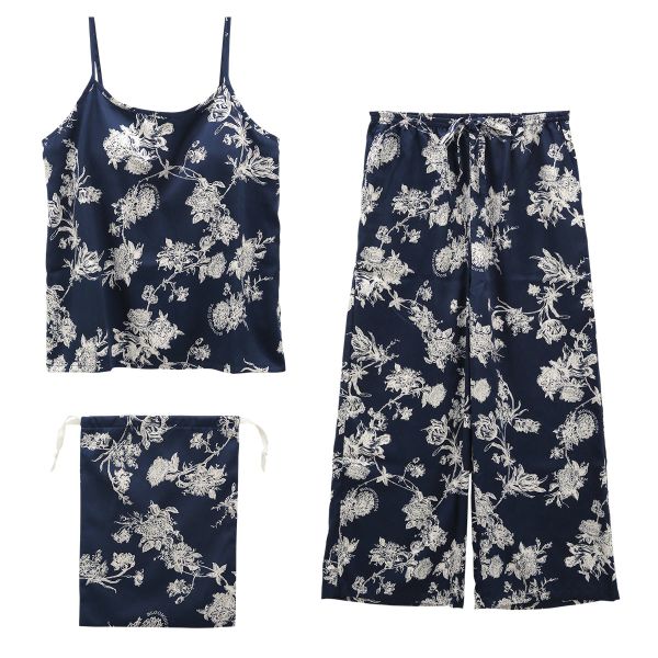 ブルーミングフローラ ルームウェア ボタニカルサテン 上下セット キャミソール ロングパンツ カップ付き パジャマ bloomingFLORA