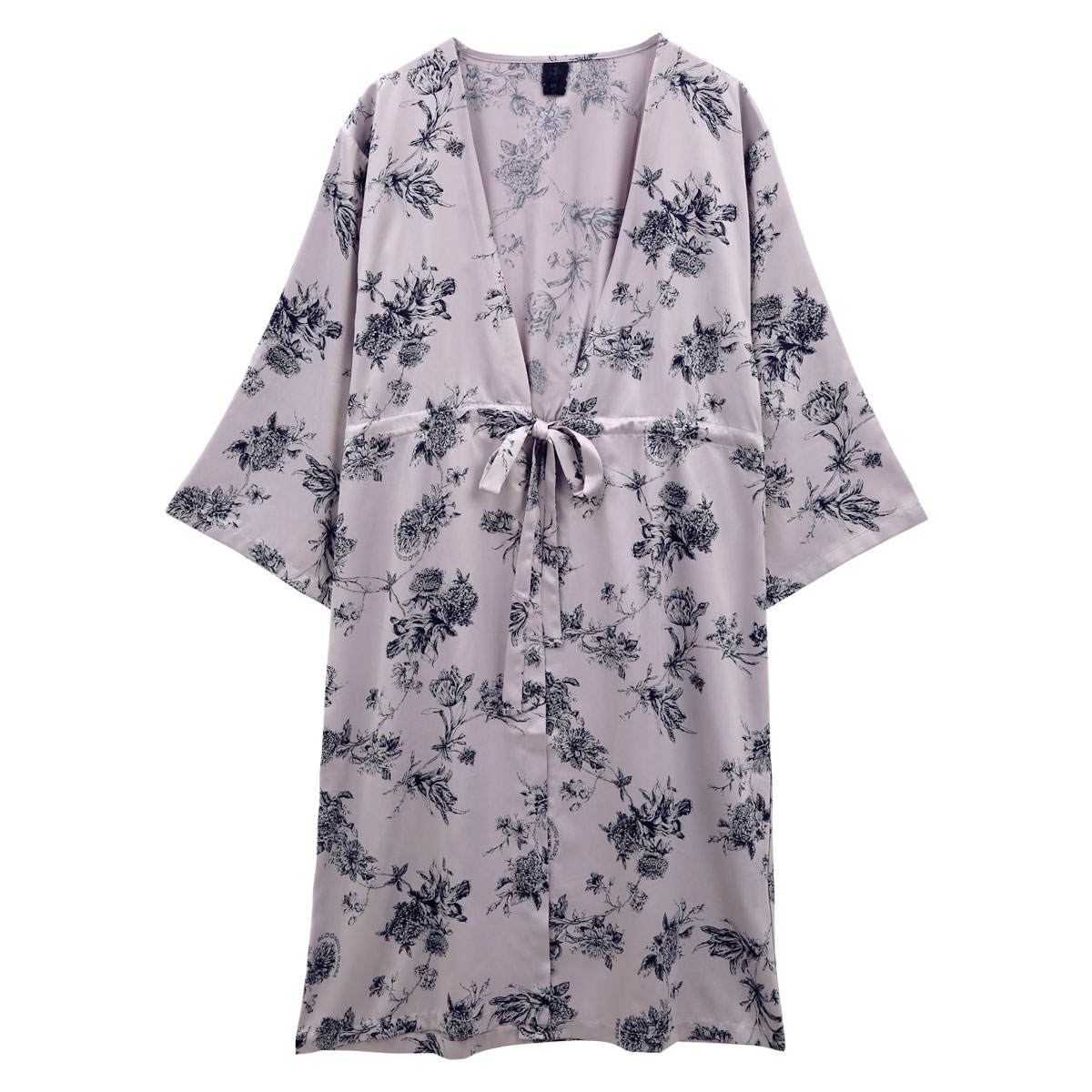 ブルーミングフローラ ルームウェア ボタニカルサテン ガウン パジャマ サテン花柄 春夏秋冬 bloomingFLORA(LV-ラベンダー-M)