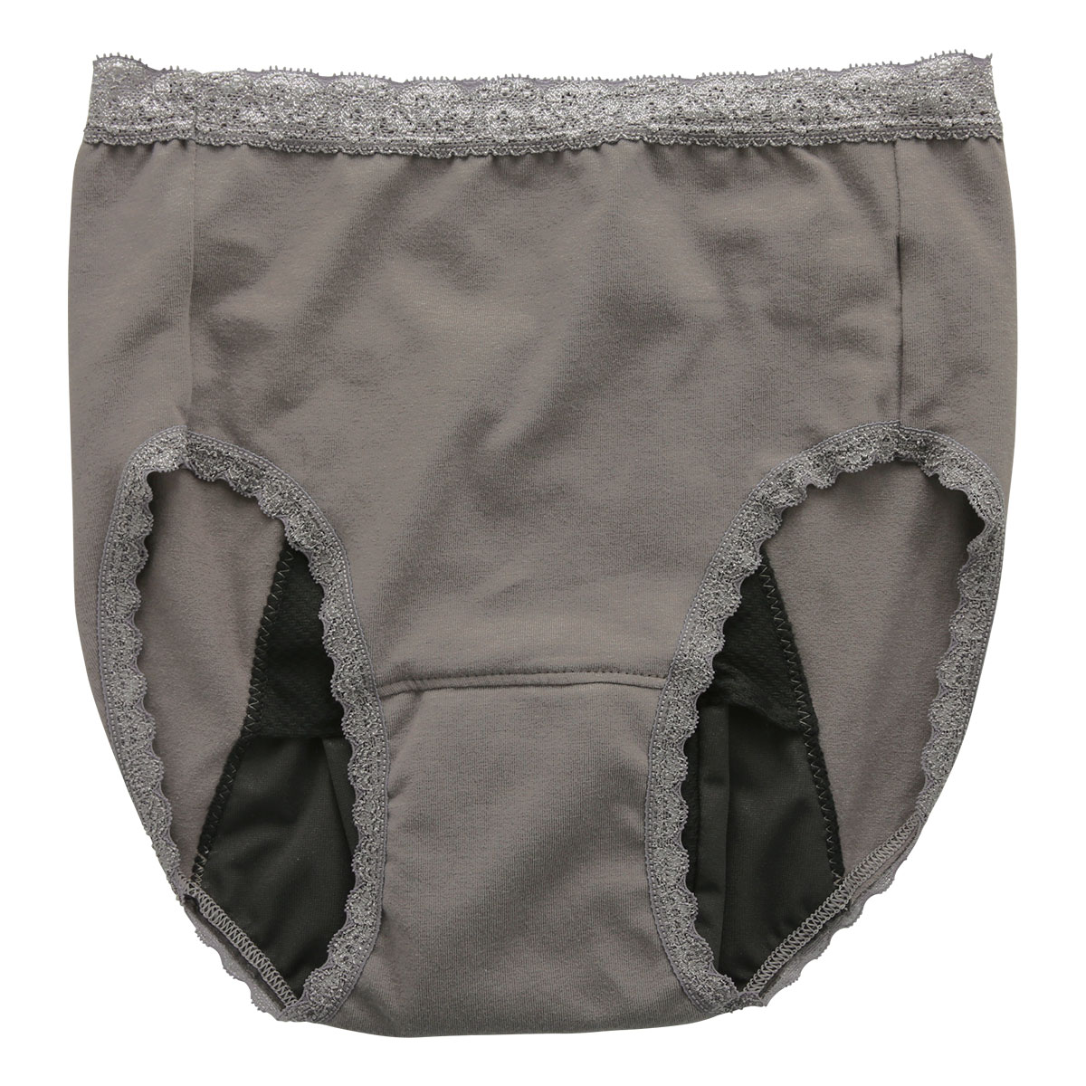 吸水サニタリーショーツ ナイト用 裾レース 生理用 フェムテック 日本製 抗菌消臭 吸水量45CC 羽付きナプキン対応 単品(BGY-ブラウングレー-S)