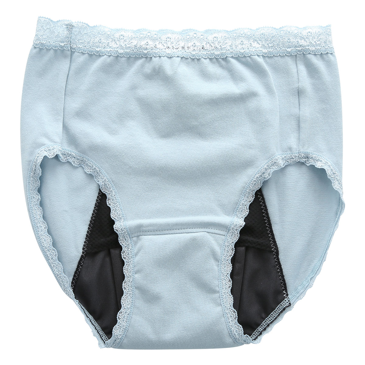 吸水サニタリーショーツ ナイト用 裾レース 生理用 フェムテック 日本製 抗菌消臭 吸水量45CC 羽付きナプキン対応 単品(BU-ブルー-S)