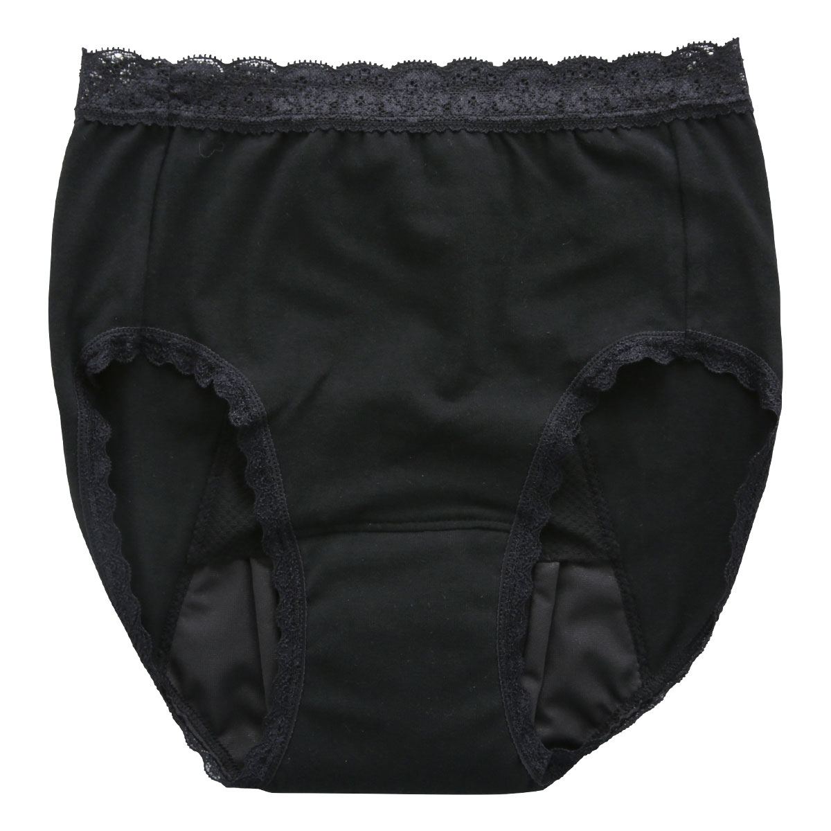 吸水サニタリーショーツ ナイト用 裾レース 生理用 フェムテック 日本製 抗菌消臭 吸水量45CC 羽付きナプキン対応 単品(BK-ブラック-S)