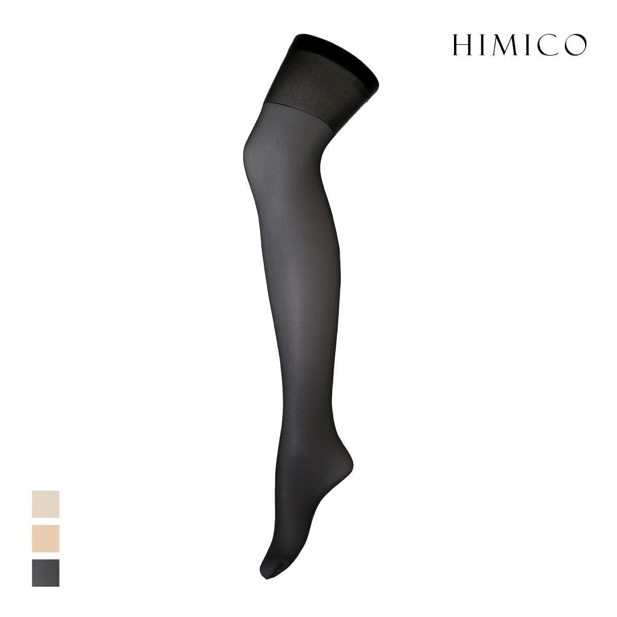 HIMICO ヒミコ ガーターストッキング 日本製 つま先切り替えなし ヌードトゥ 無地 単品(BK-ブラック-M-L)