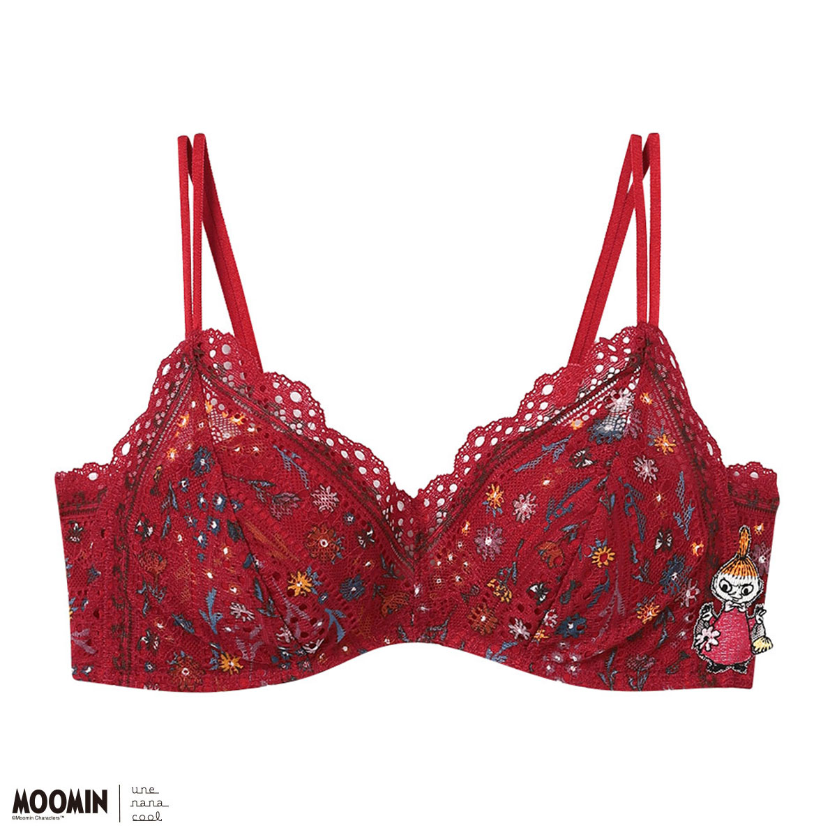 ウンナナクール une nana cool 特別な日以外の364日つけたくなるブラ MOOMIN × une nana cool 364 レース ノンワイヤーブラ 364ブラ ムーミン 単品(EN-エンジ-S)