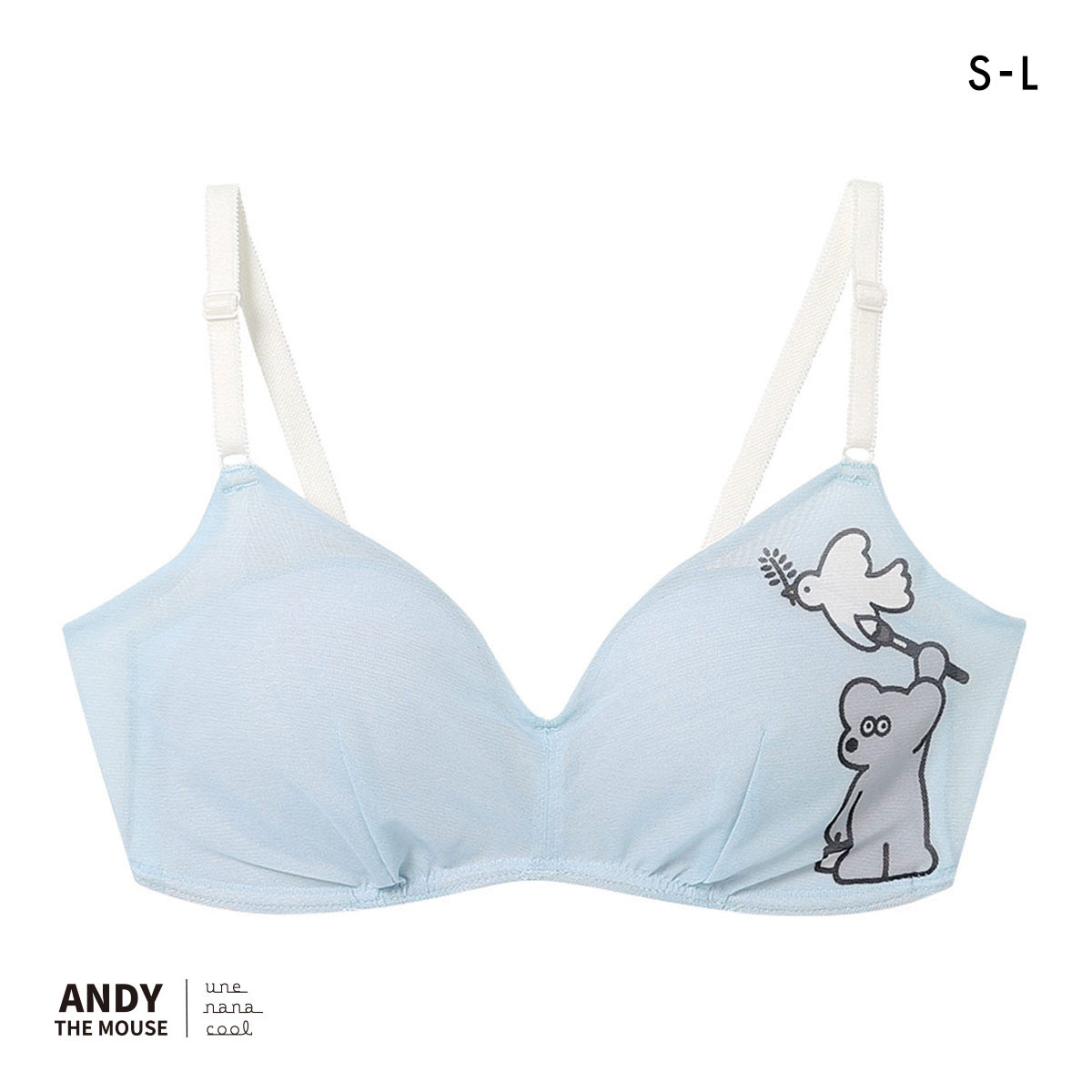ウンナナクール MADE WITH ねずみのANDY 364シンプル 特別な日以外の364日つけたくなるブラ ノンワイヤーブラ 364ブラ une nana cool(BU-ブルー-S)