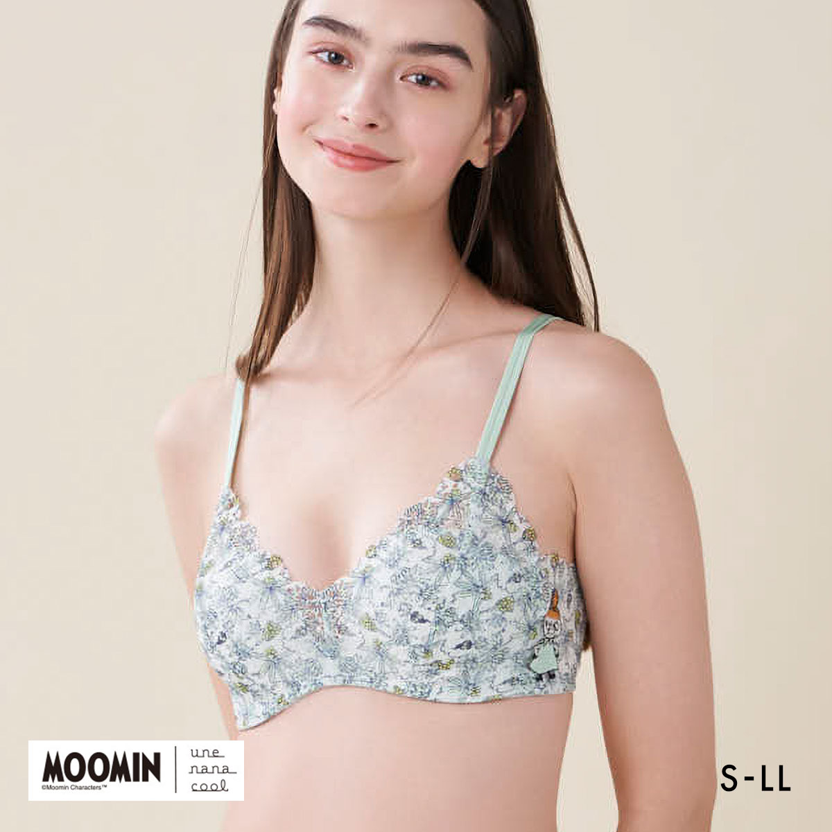 ウンナナクール 特別な日以外の364日つけたくなるブラ MOOMIN × une nana cool 364 レース ノンワイヤーブラ 364ブラ ムーミン une nana cool(GR-グリーン-S)