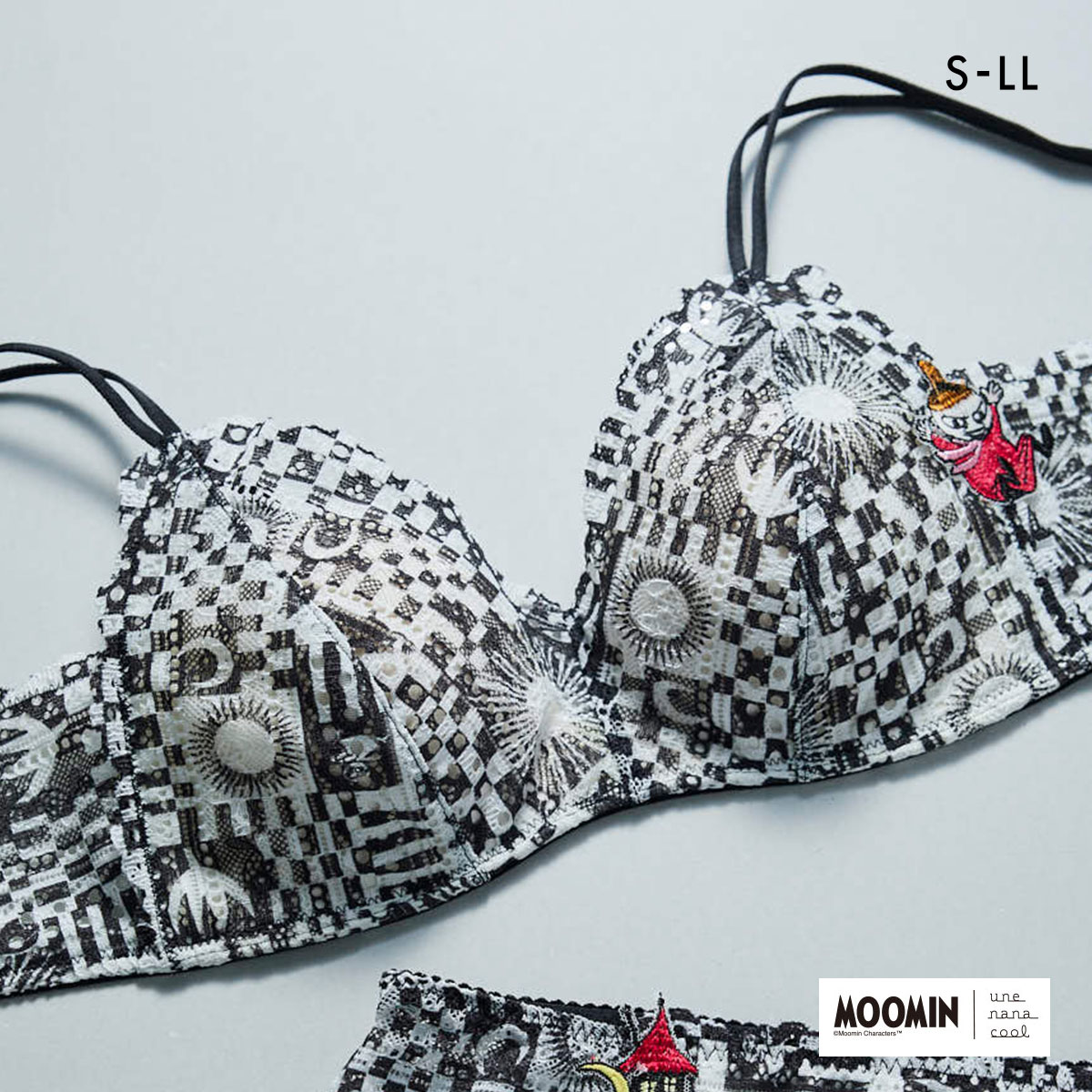 ウンナナクール MOOMIN × une nana cool 364 レース 特別な日以外の364日つけたくなるブラ ノンワイヤーブラ 364ブラ ムーミン une nana cool(BK-ブラック-S)